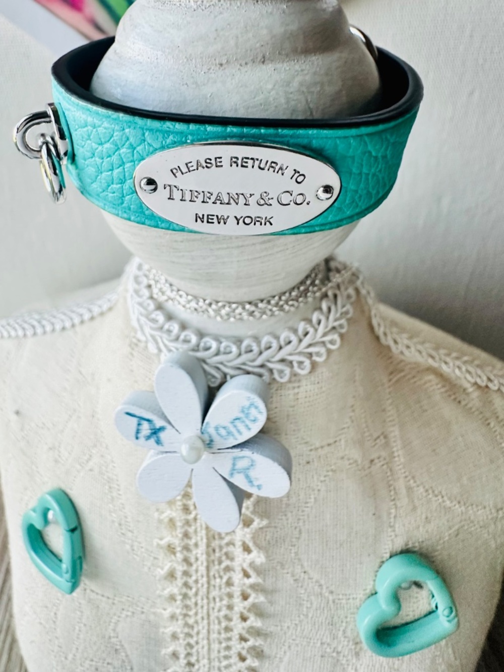 Return To Tiffany & Co Narrow T Blue Leather Bracelet, S/M, Silver